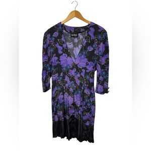 Vintage 80s 90s Fairygoth Pleated Dark Floral Dress Elegant Classy Size Small